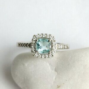 Sky Blue And White Sapphire ring size 6.5 Adjustable